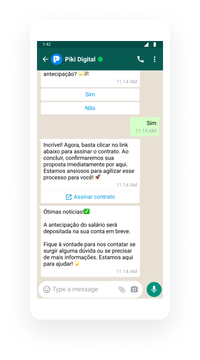 Tela do celular mostrando o aplicativo do WhatsApp com a automação